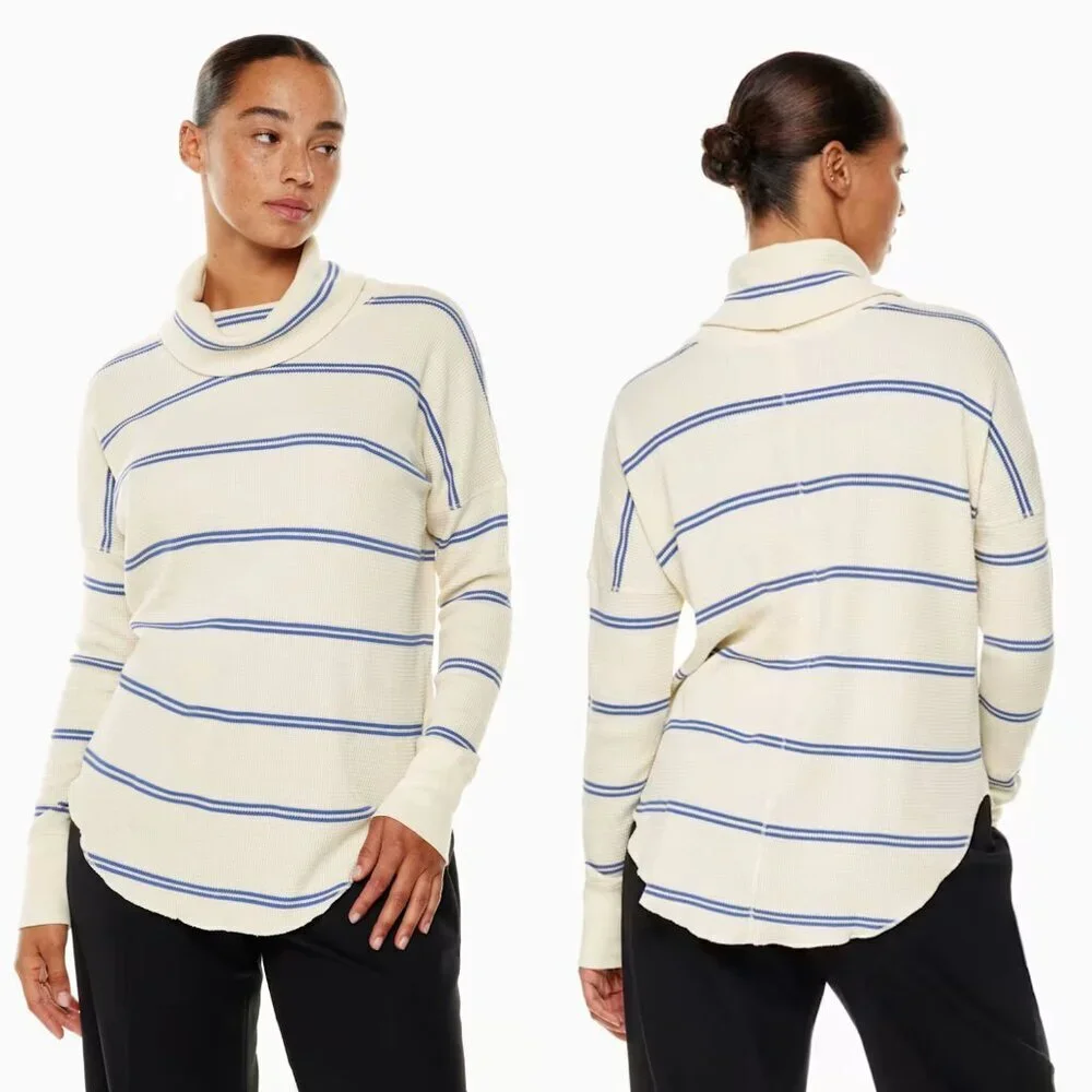 NEW The Group Babaton Striped Thermal Cowl-Neck Long Sleeve Sweater 37399